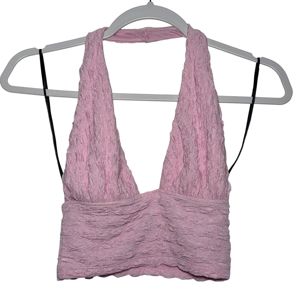 DIVIDED by H&M‎ Pink Textured Halter Crop Top Size S